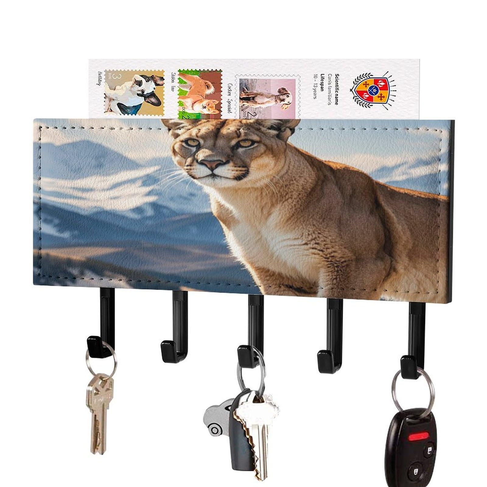 Fekiloot Black-Style Panther & Mountain Lion Key Holder Wall Mount Key Hanger With 5 Hooks Decorative Key Rack Hanging Key Hooks With Mail Organizer Key Holder For Wall Living Room Kitchen Bathroom Hallway Black