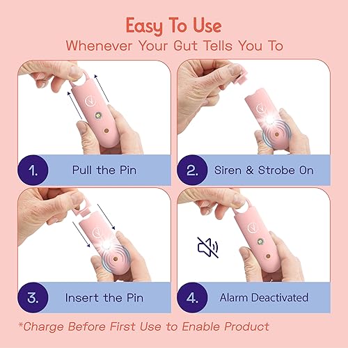 Miniatura 5 de Vantamo Alarma personal para autodefensa con aviso de batería baja, luz estroboscópica y extra fuerte de 130 dB doble altavoces, juego de llaveros