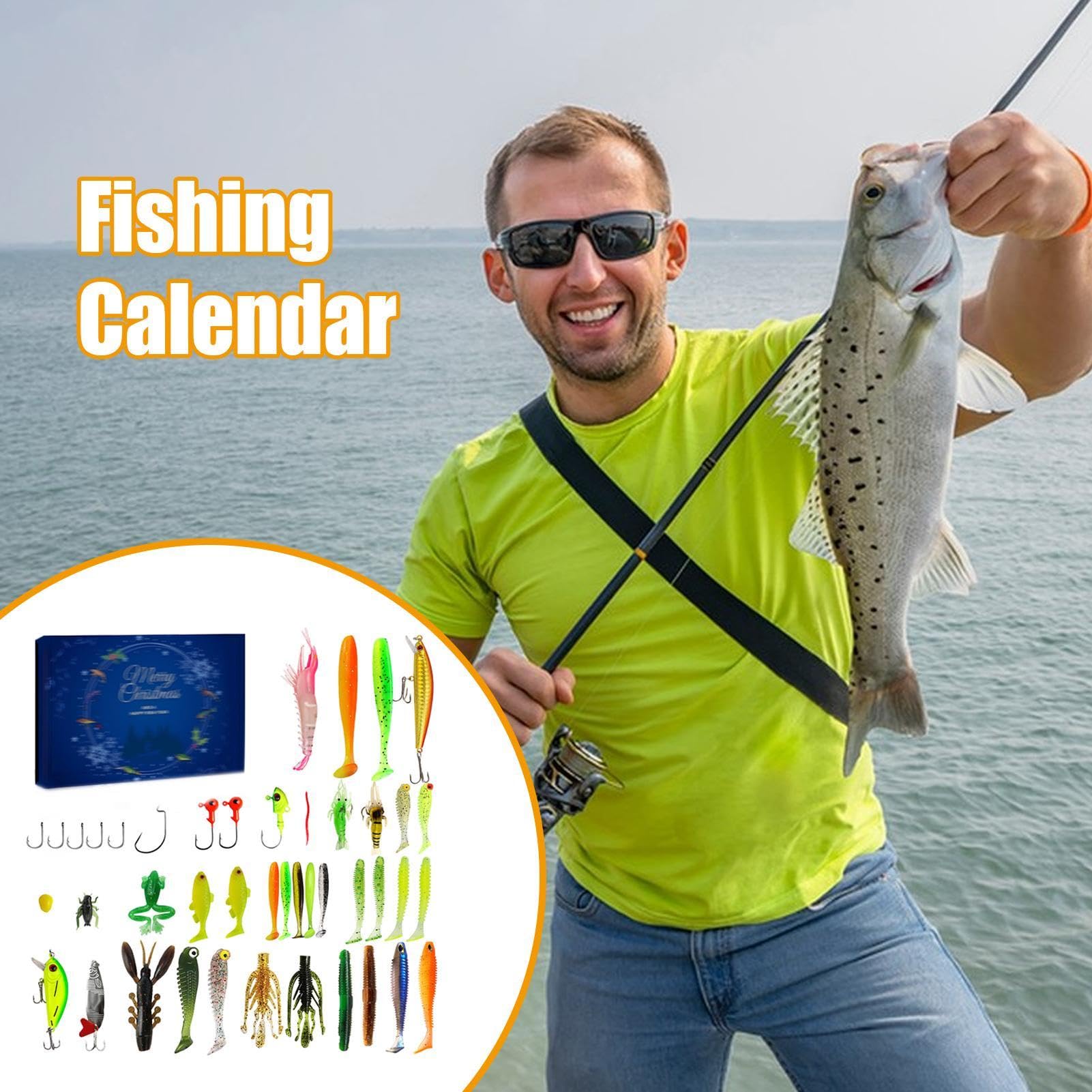 Calendario con conto alla rovescia per esche da pesca di 24 giorni, calendario 'avvento con esche da pesca - Set di esche da pesca Calendario per il conto alla rovescia di Natale