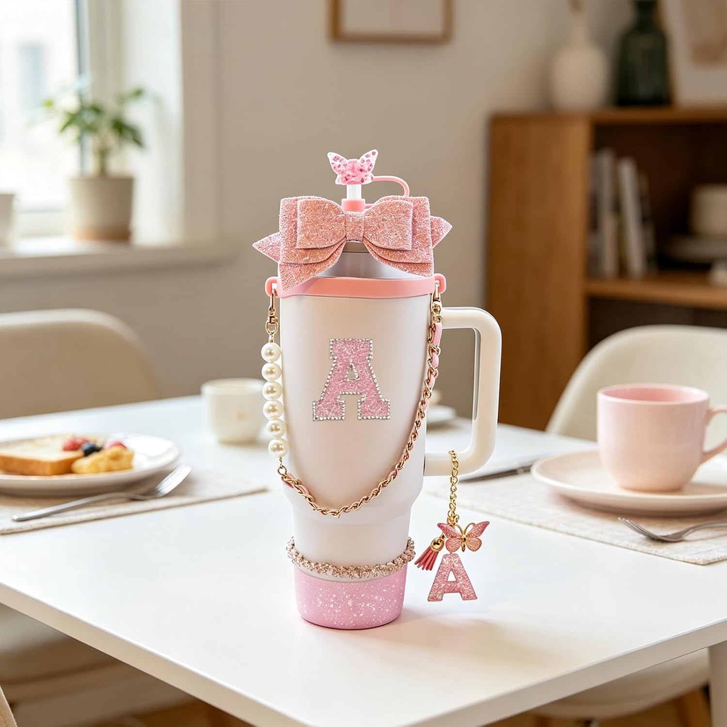 8PCS Pink Bow Bling Stanley Cup Accessories Set for 30&40oz-P image 5