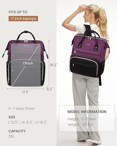 Miniatura 5 de LOVEVOOK - Mochila para ordenador portátil de viaje para mujer, de 18 pulgadas, de gran capacidad, mochila de mano al aire libre, con monedero,