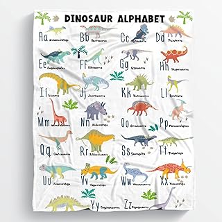 Dinosaur Alphabet Baby Blanket Gifts for Girls Boys , Jurassic Dino Decor Plush Soft Lightweight Flannel Fleece Swaddle Blanket for Newborn Receiving Blanket for Nursery Stroller Kids 40x30In Toddler