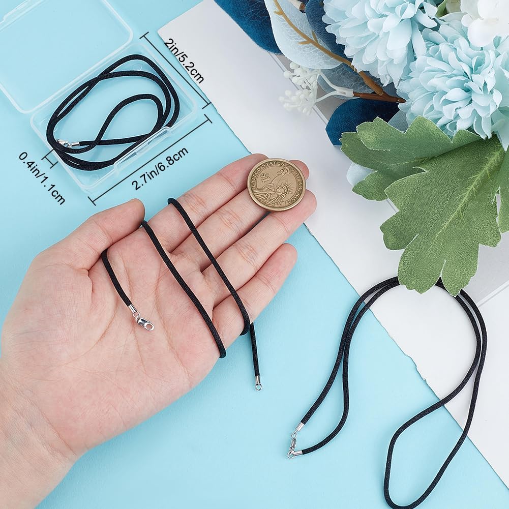 Beebeecraft 1 Box 3Pcs Thin Silk Necklace Cord 1mm Black Fibre Soft Rope Chain with Stainless Steel Lobster Clasp for Jewelry Making Pendant DIY Crafts - Image 3