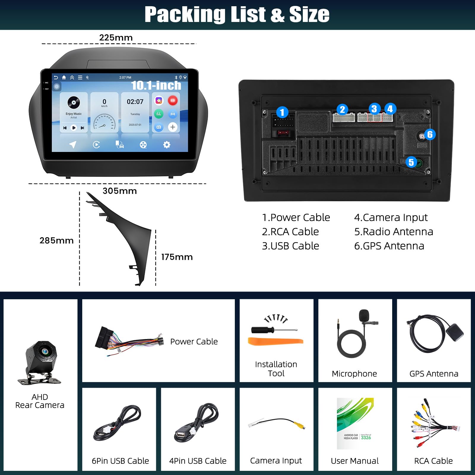 CAMECHO 4 + 64 G 10 cali Android 15 radio samochodowe do Hyundai IX35 2010-2015 z bezprzewodowym Carplay, Android Auto, nawigacja GPS, radio ekran dotykowy HD z Bluetooth WiFi RDS FM + kamera cofania