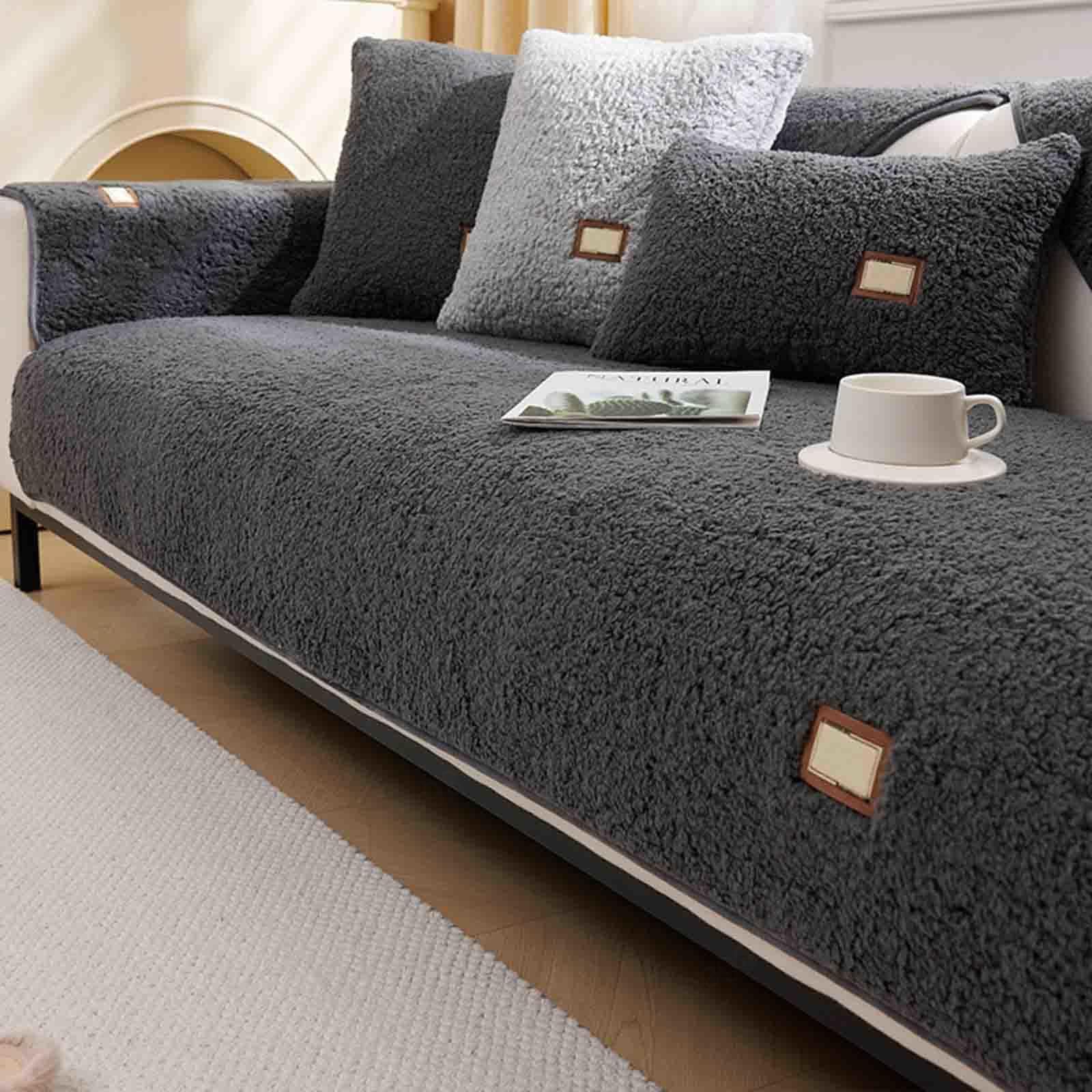 YSZBD Funny Fuzzy Sofa Cover 3/4/2/1 Seater Recliner I/u Shape Sofa Covers Corner Sofa Sofa Cushion Covers Winter Thick Plush Machine Washable Gray,#46-90x90cm