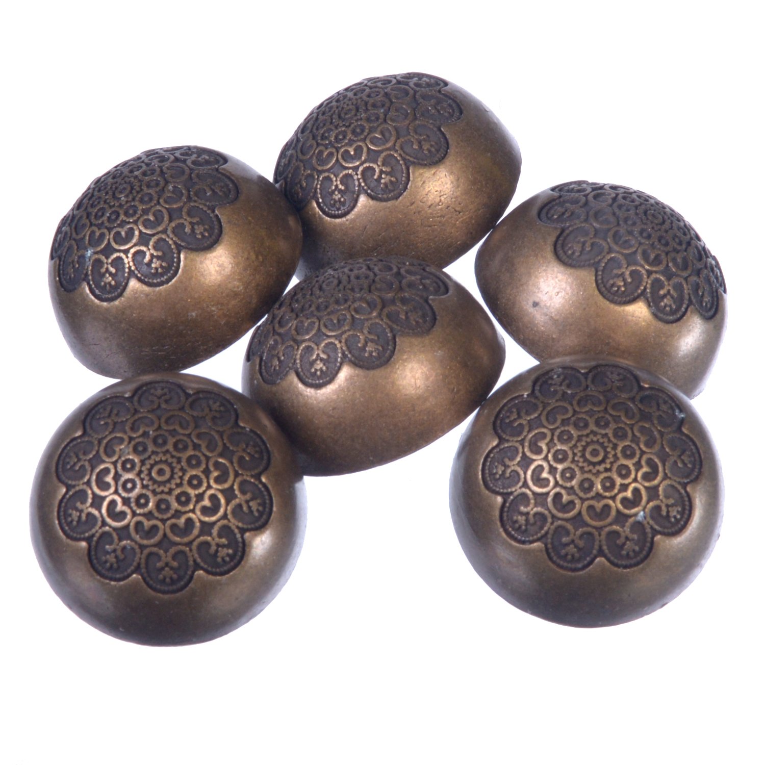 Mibo Buttons & Accessories6pcs Zinc Die Cast Metal Shank - Half Ball with Moroccan Design Center - 36L(22mm) - Antique Brass