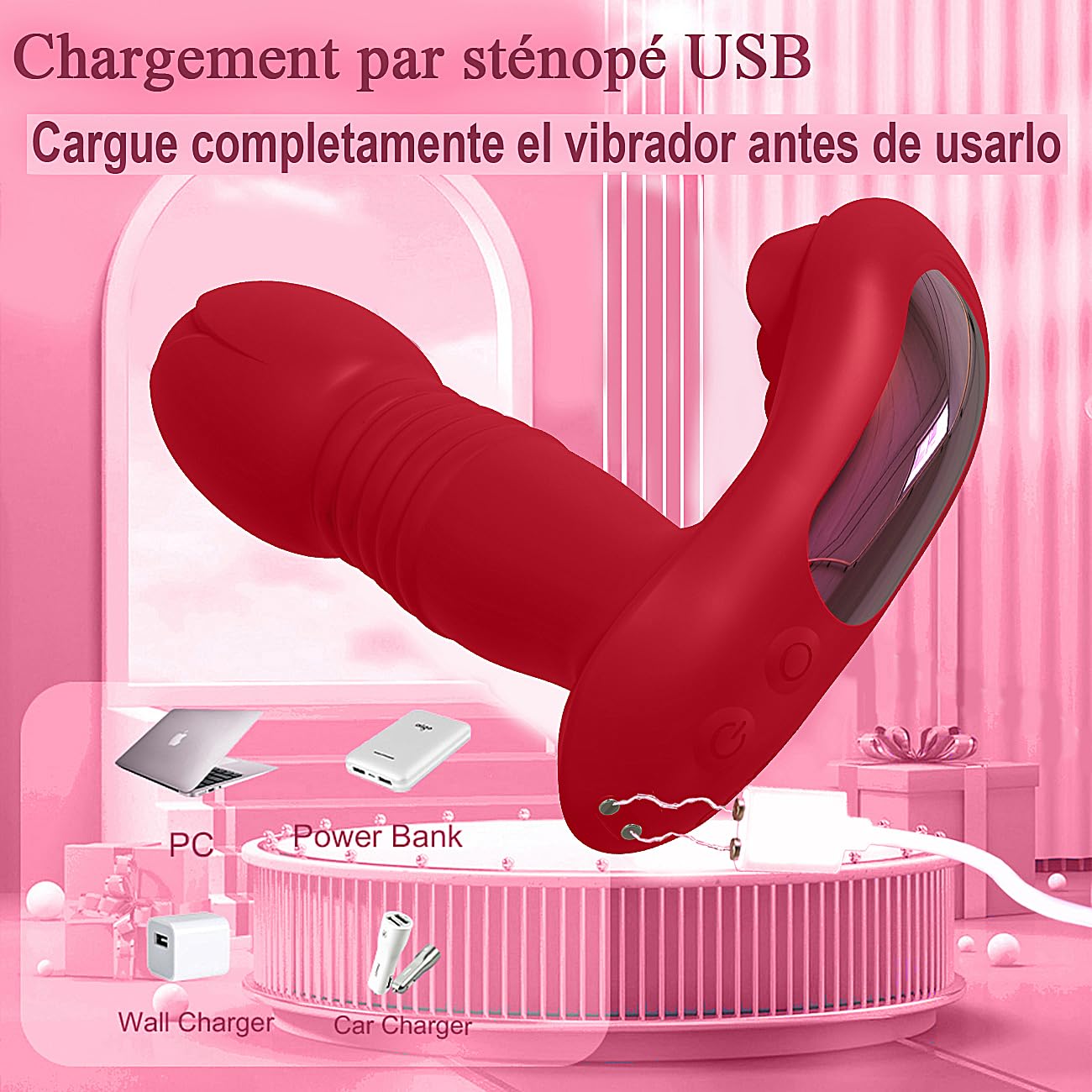 Vibradorador mujer juguetes eróticos juguetes eróticos para pareja sexuales ventosa de clítoris vibrador femenino vibración reciprocante automática modos 9x9x9 carga USB (rojo, 130 mm)