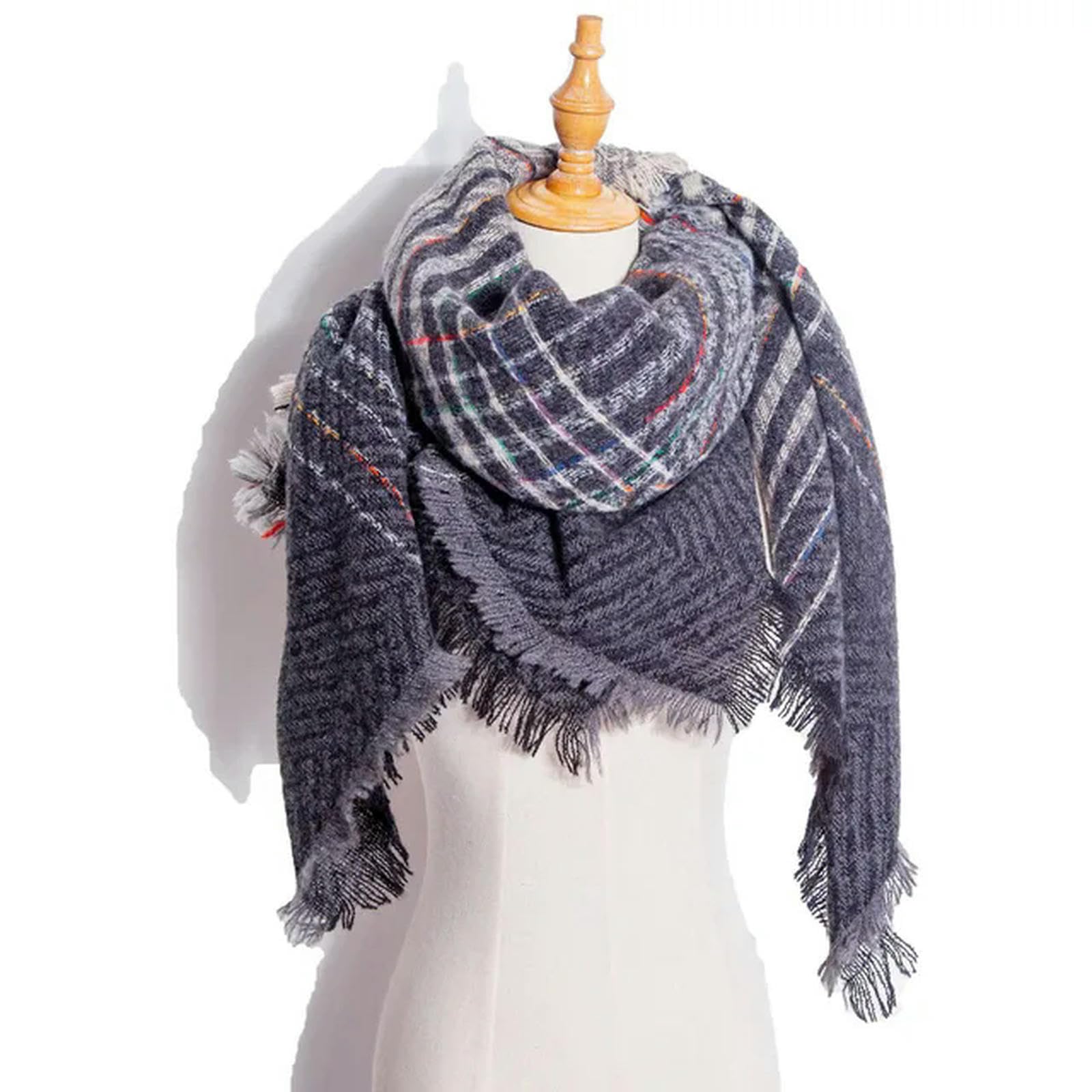 MdybF Szalik w kratę zimowy szalik kobiety ciepłe pełne solidne szaliki moda szaliki na co dzień