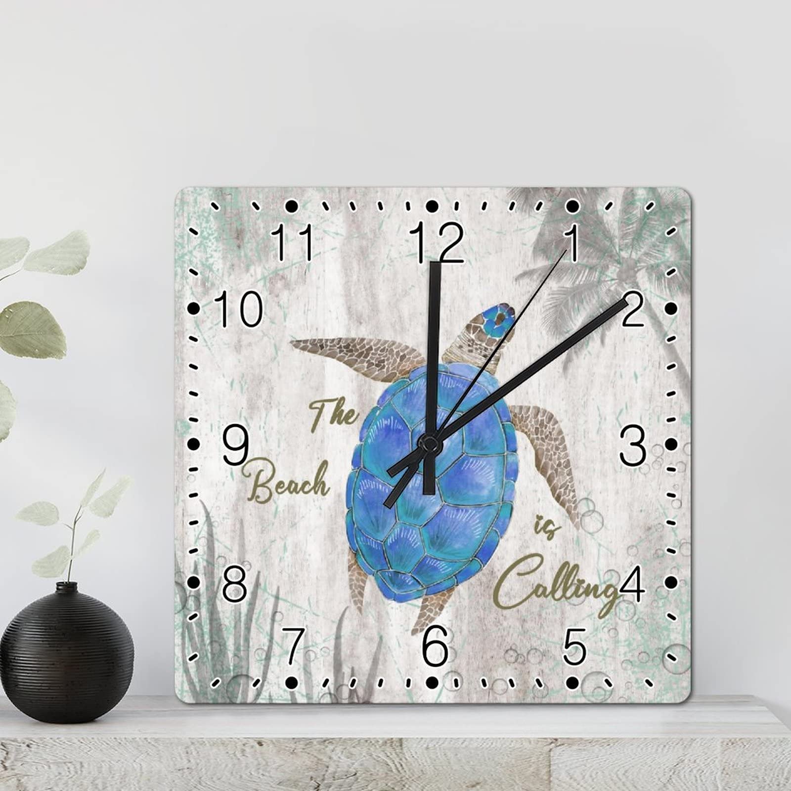 Horloge murale en bois tortue de mer 30cm objet décoration bureau