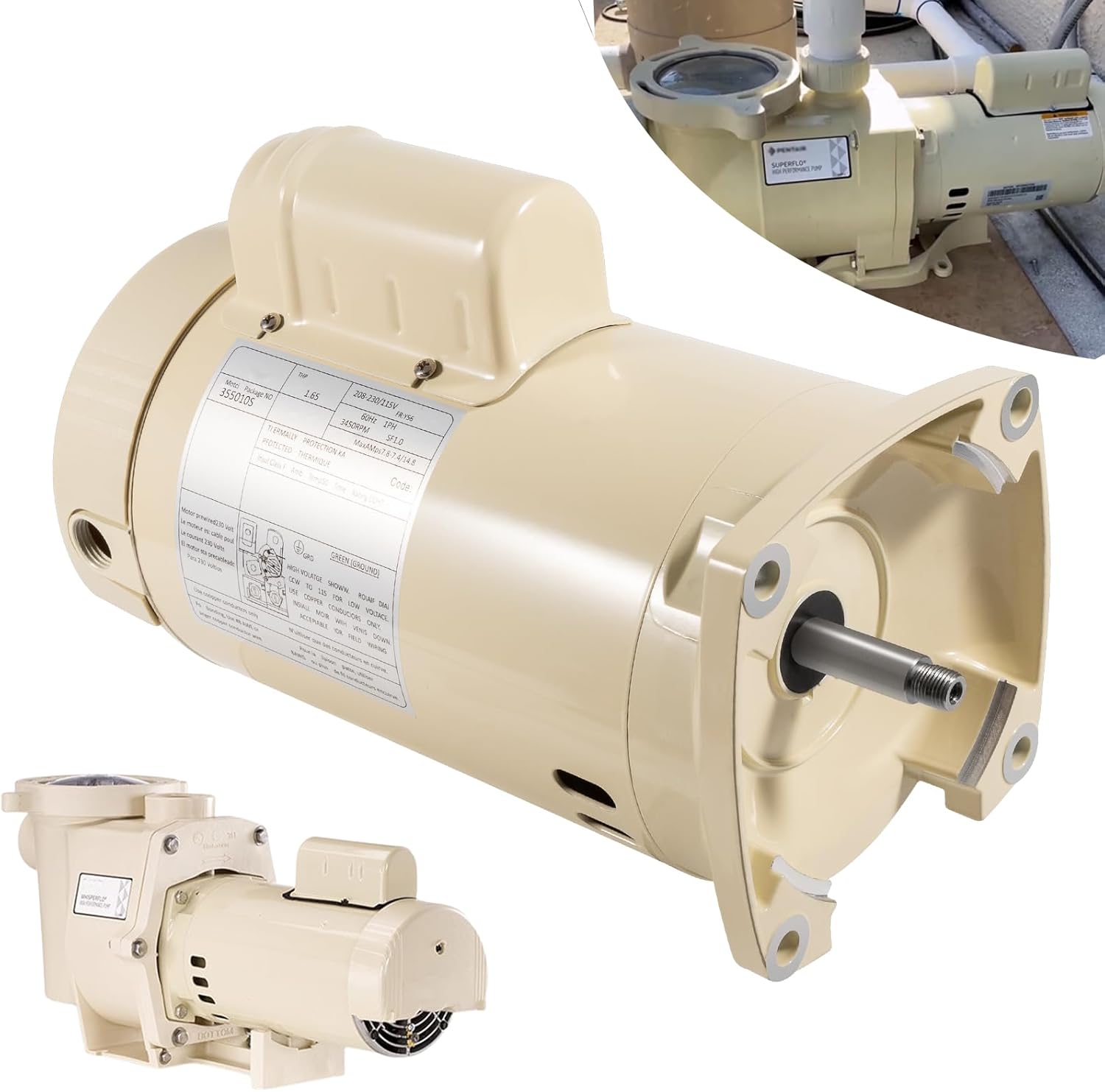 355010S Replacement Motor Energy Efficient Pool Pump Motor for WhisperFlo SuperFlo High Performance Pool Pumps WFE-4 WFE-26, 1 Speed, 1HP, Replace for 071314S 355010S Square Flange Motor