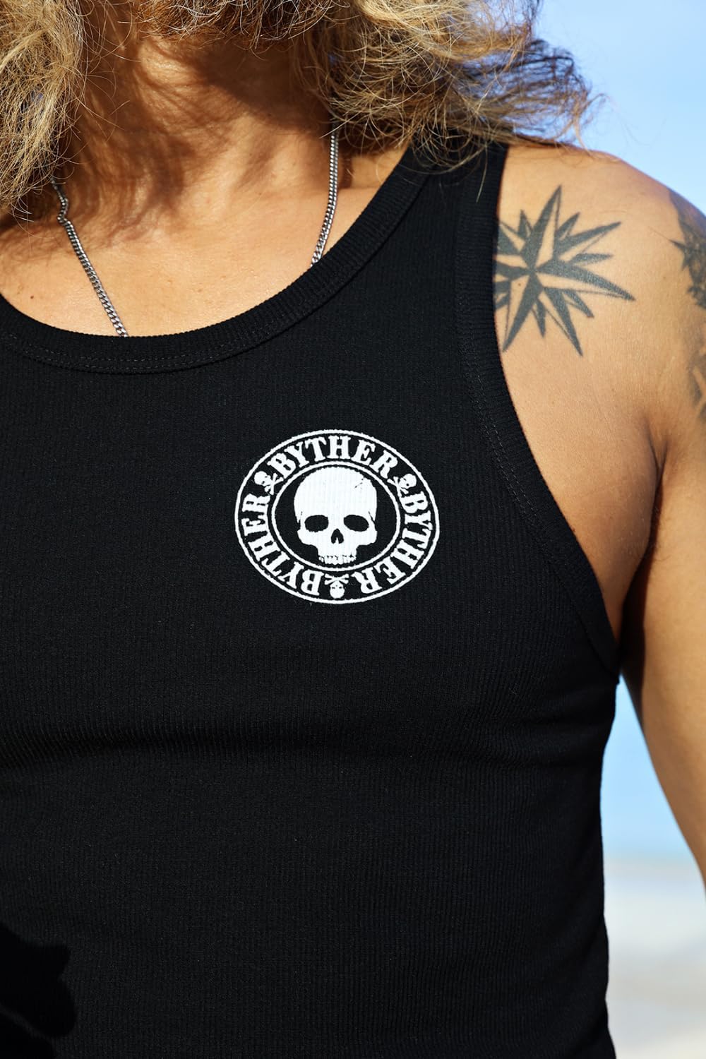ByTheR Line Lettering Slim Fit One by One Jersey Sleeveless Top Black