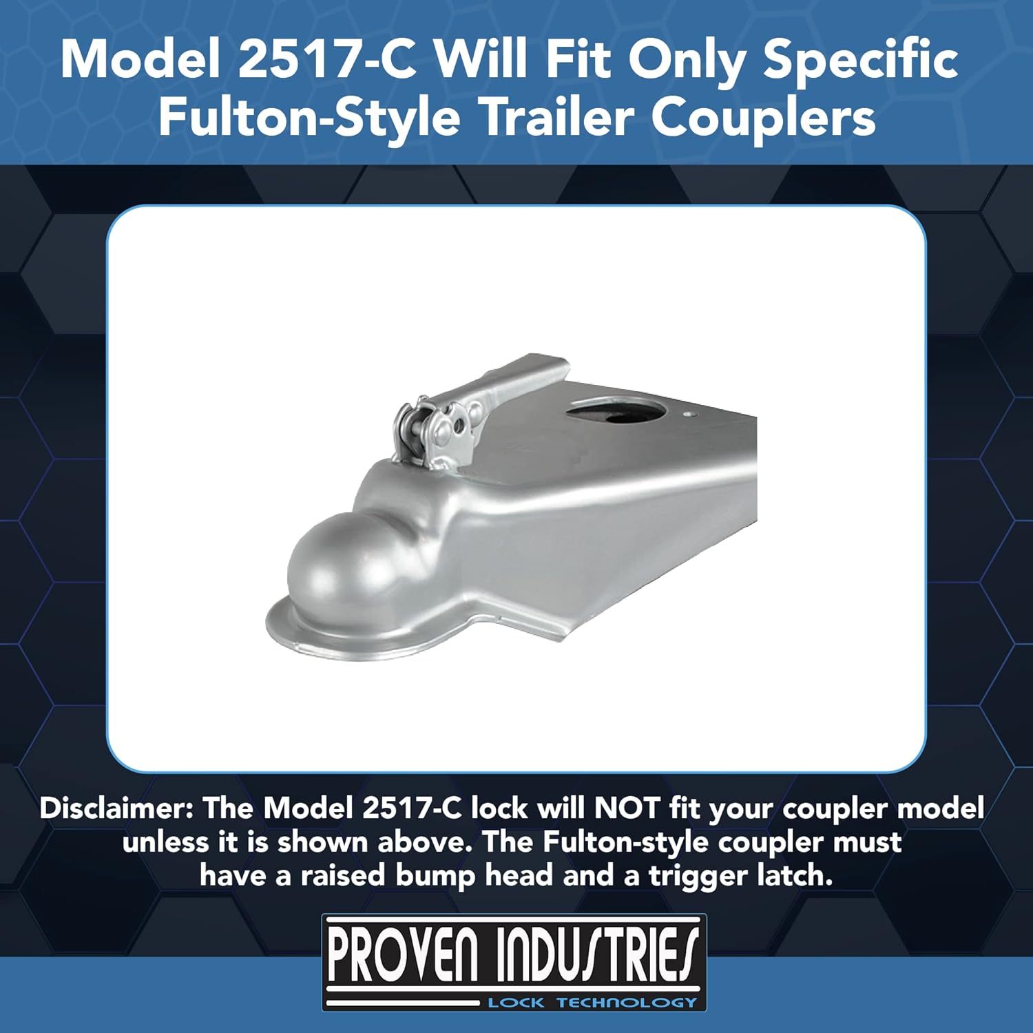 Proven Industries Model 2517-C Trailer Lock, Fits Only Fulton-Style Trailer Couplers, Secures Safety Chains, Made in The USA, (Black)