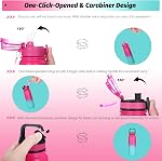 Oldley Insulated Water Bottle with Straw 20oz Stainless Steel Water Bottles with 3 lids Double-Wall Vacuum Thermal for Kids Adults School Sports,Rose Red-Green