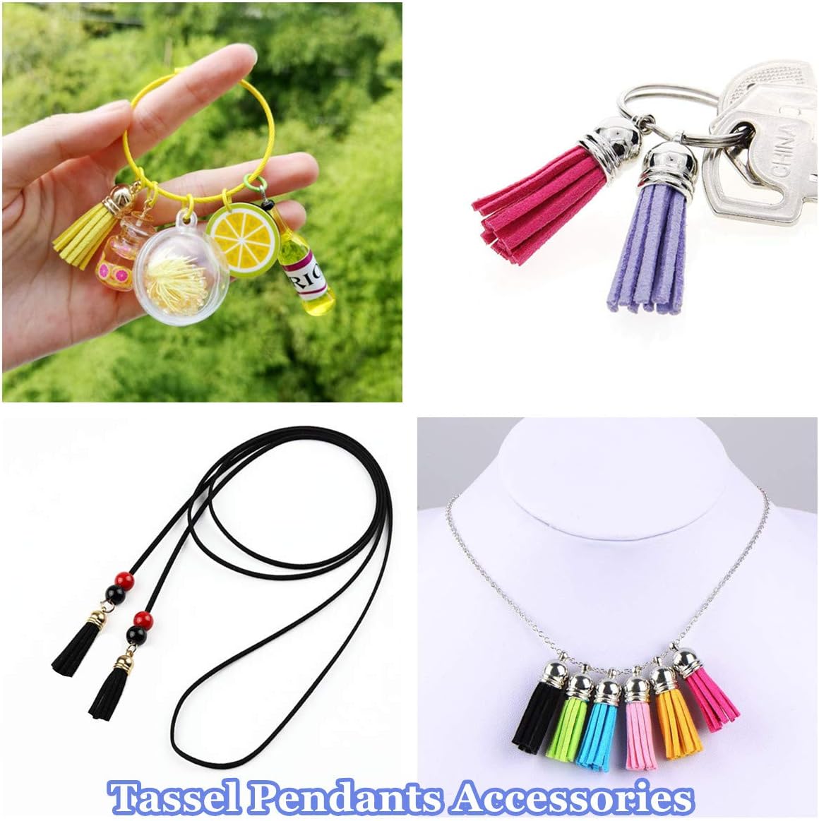 MSCFTFB 100 Pieces 1.5inch Mini Tassels Faux Suede Mala Tassel Kit for Earring Necklace Jewelry Making Garland Keychain Dreamcatcher Charms DIY Crafts (Pink)