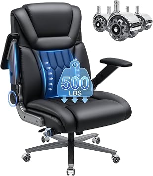 HOFFREE 500lbs Office Chair Big and Tall with Adjustable Lumbar Support and 4D Flip Arms, Extra Wide Seat Ergonomic Executive Desk Chairs for Heavy People Black