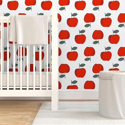 Miniatura 6 de Spoonflower Papel tapiz autoadhesivo de 12 x 2 pies  Manzanas rojas para niños, frutas dulces y frutas, linda comida, blanco, verano, otoño,