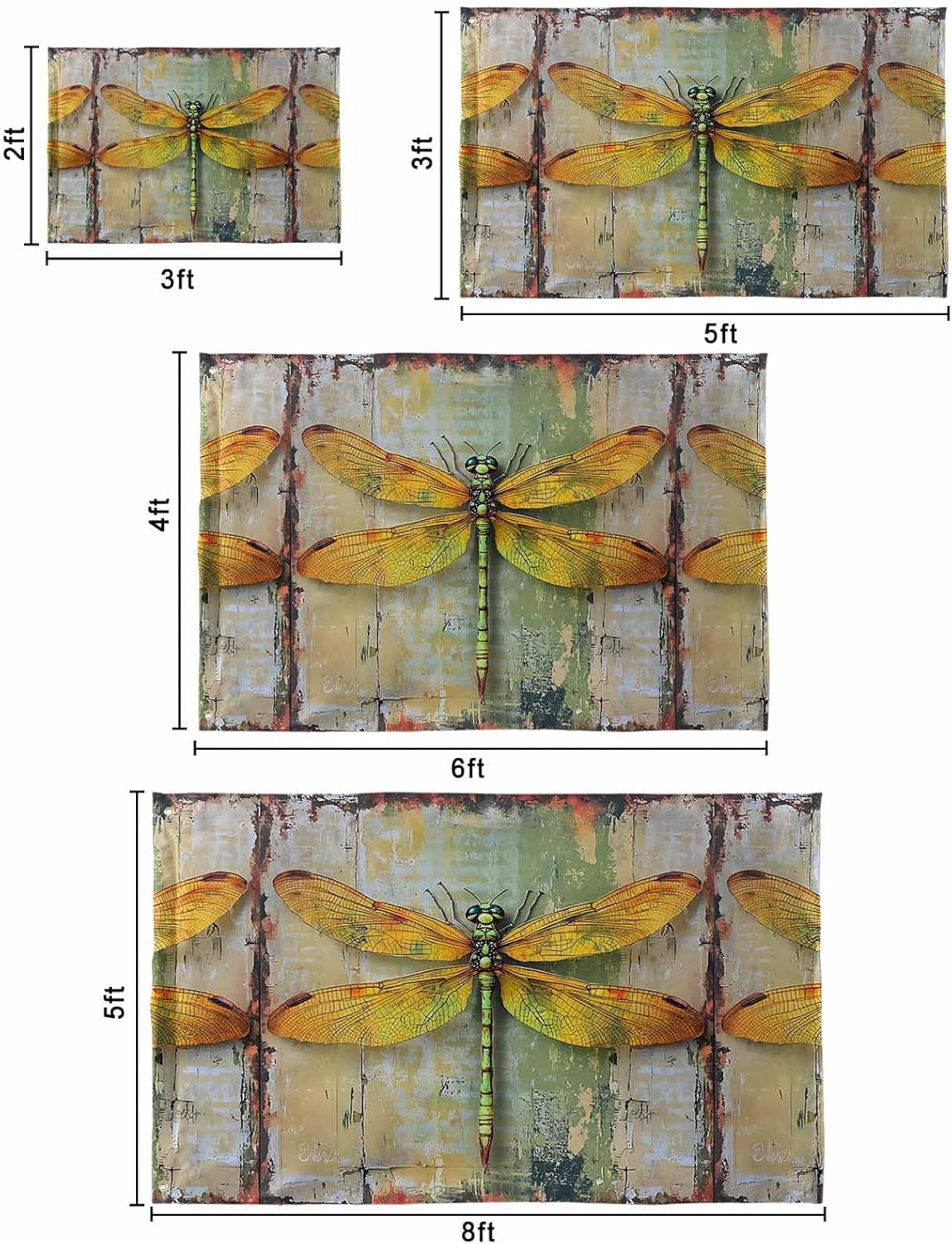 Country Dragonfly Flag 4x6 Ft Outdoor Double Sided Retro Oil Painting Wooden Grain Flags for Outside Waterproof Garden Flag Seasonal Grommets Banner Flags for House Porch Yard Home Decorations