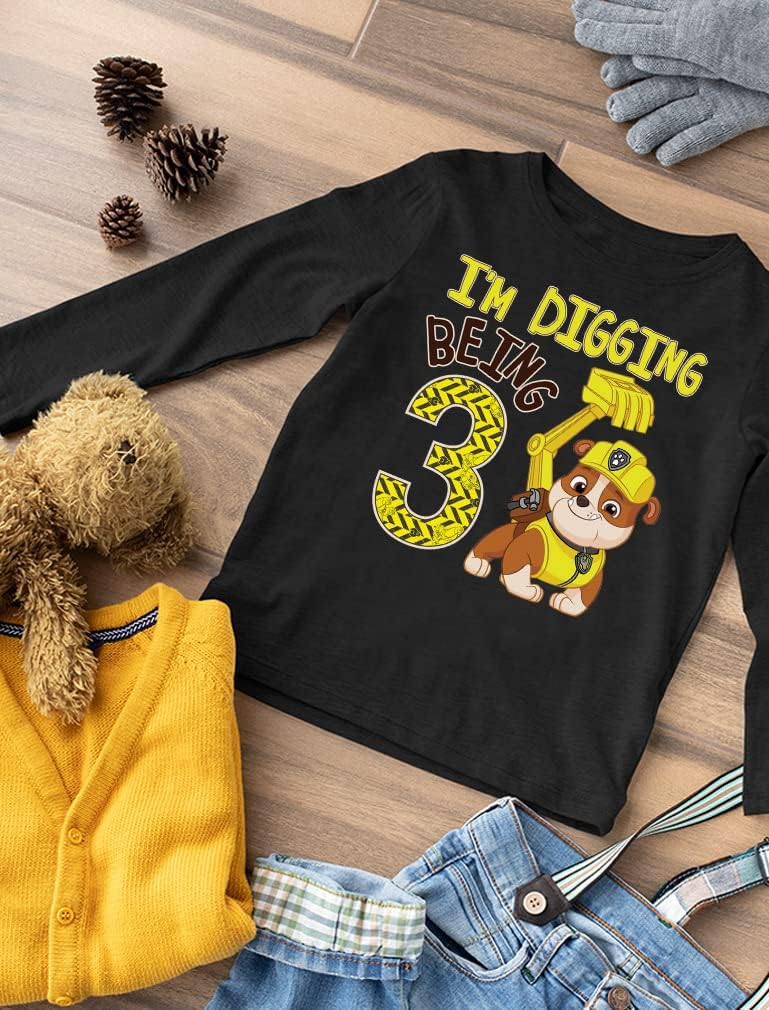 Paw Patrol Rubble 3rd Birthday Long Sleeve Shirt for Toddler Boys - I'm Digging Being 3 Gift Tee for Three Year Old