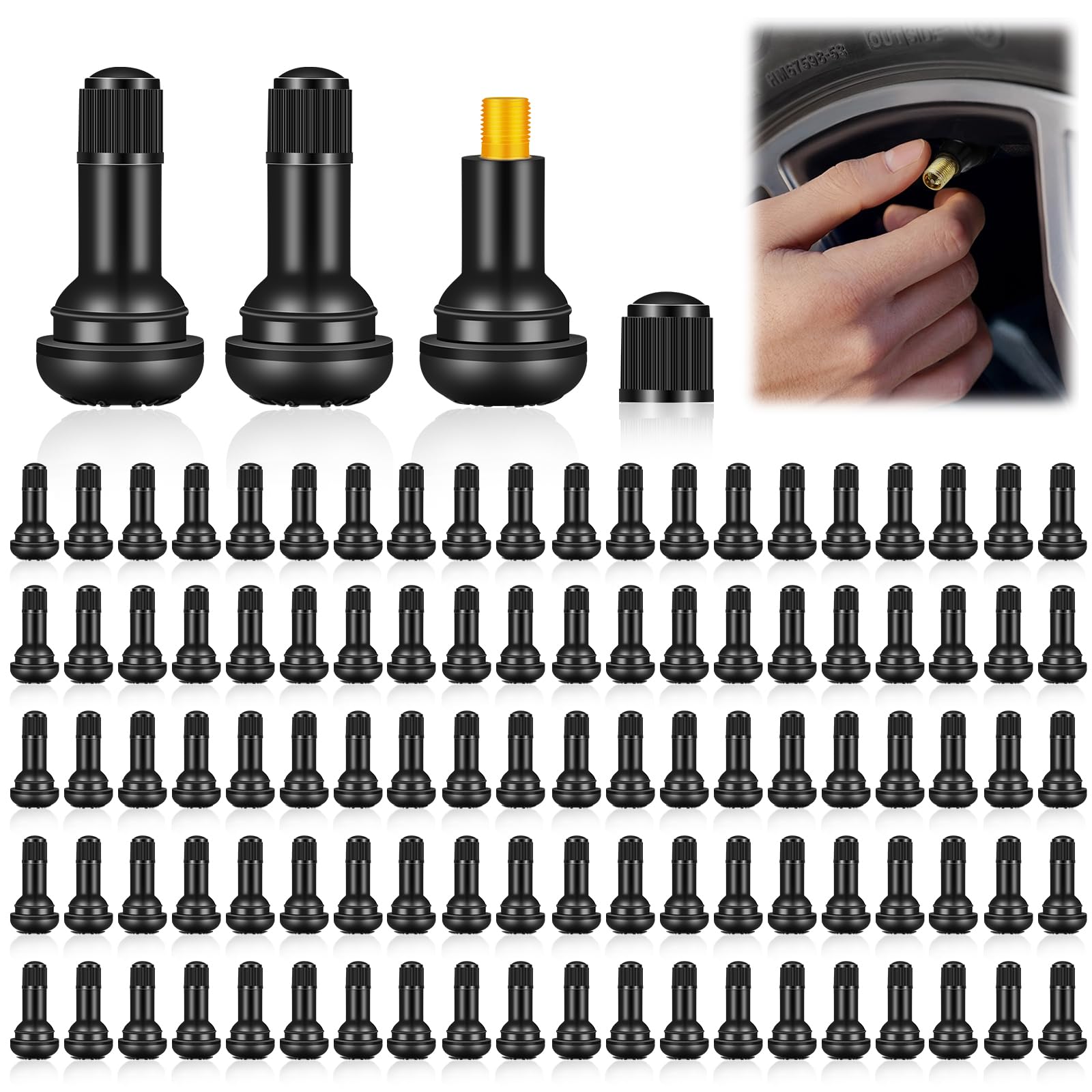 100 Stück TR412 Gummi Ventile, Universal Snap-In Gummiventile für Autoreifen, Motorräder (TR412)