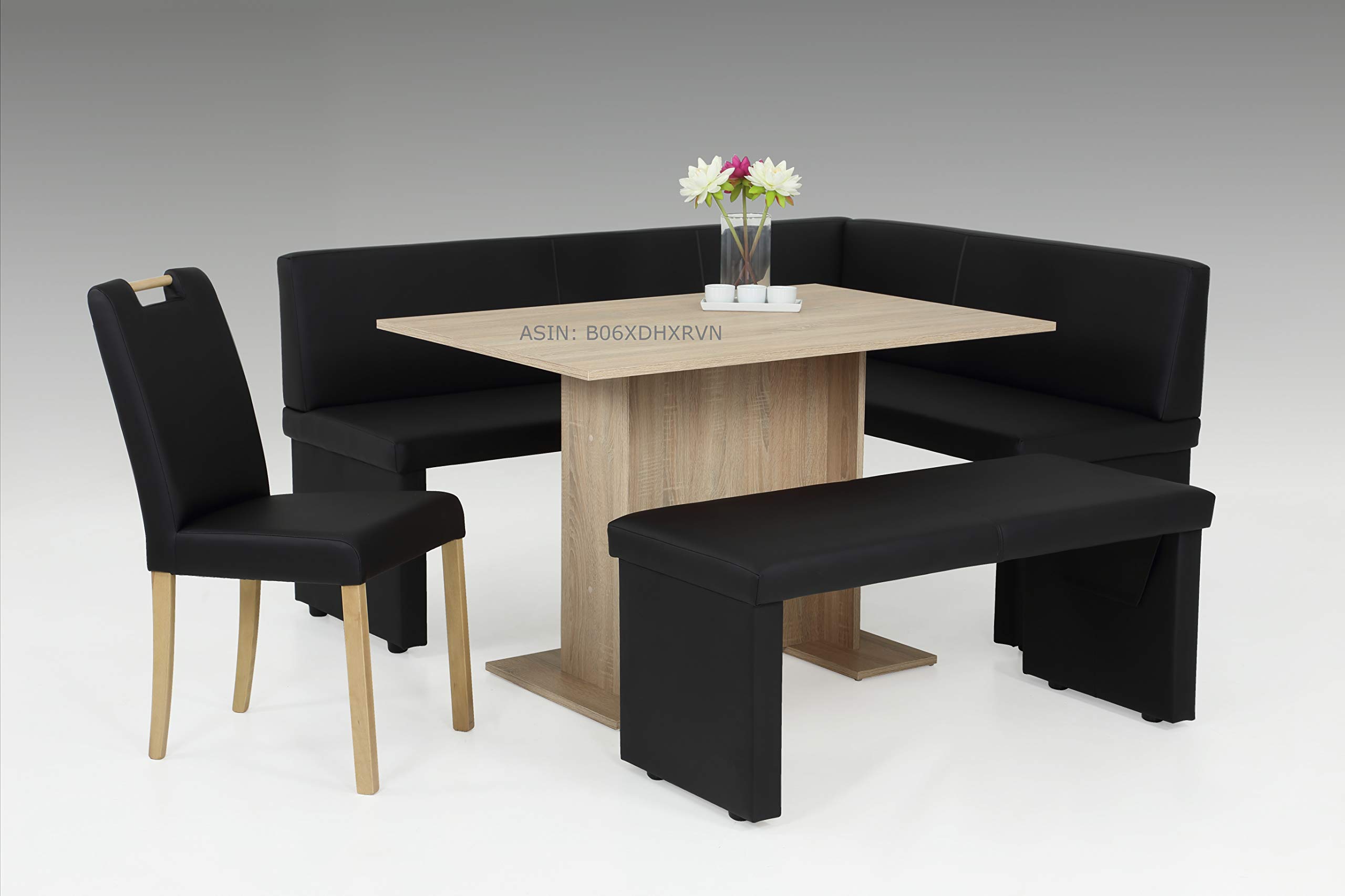 Eckbank Taina LEB, Kunstleder Schwarz, Gestell aus Holz, langer Schenkel links, 168 x128 x 84cm