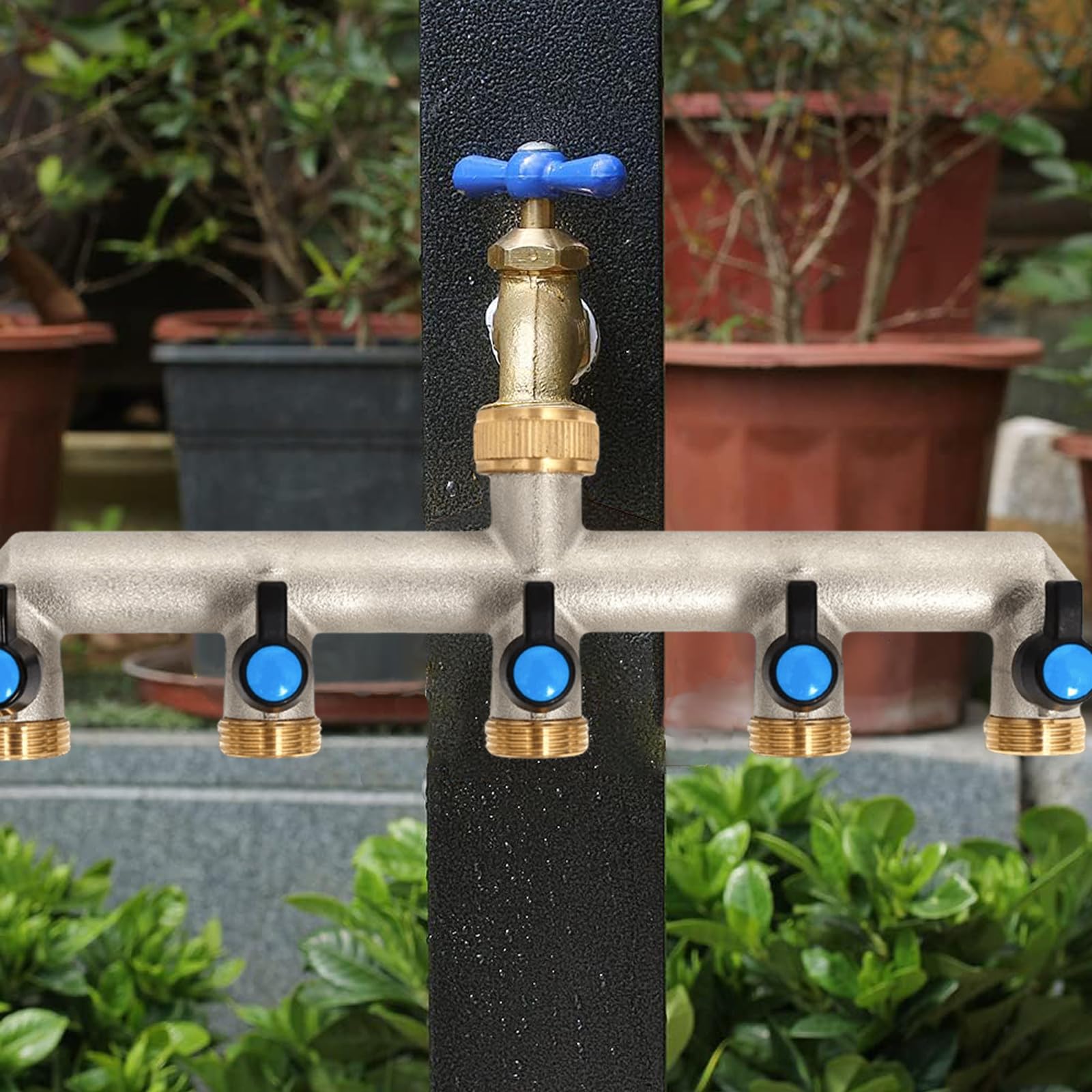 Divisor de grifo de jardín de latón de 5 vías, conector de grifo múltiple, divisor de grifo, divisor de manguera, grifo de 3/4 pulgadas. Adaptador desviador de manguera, conexión de doble grifo, 5