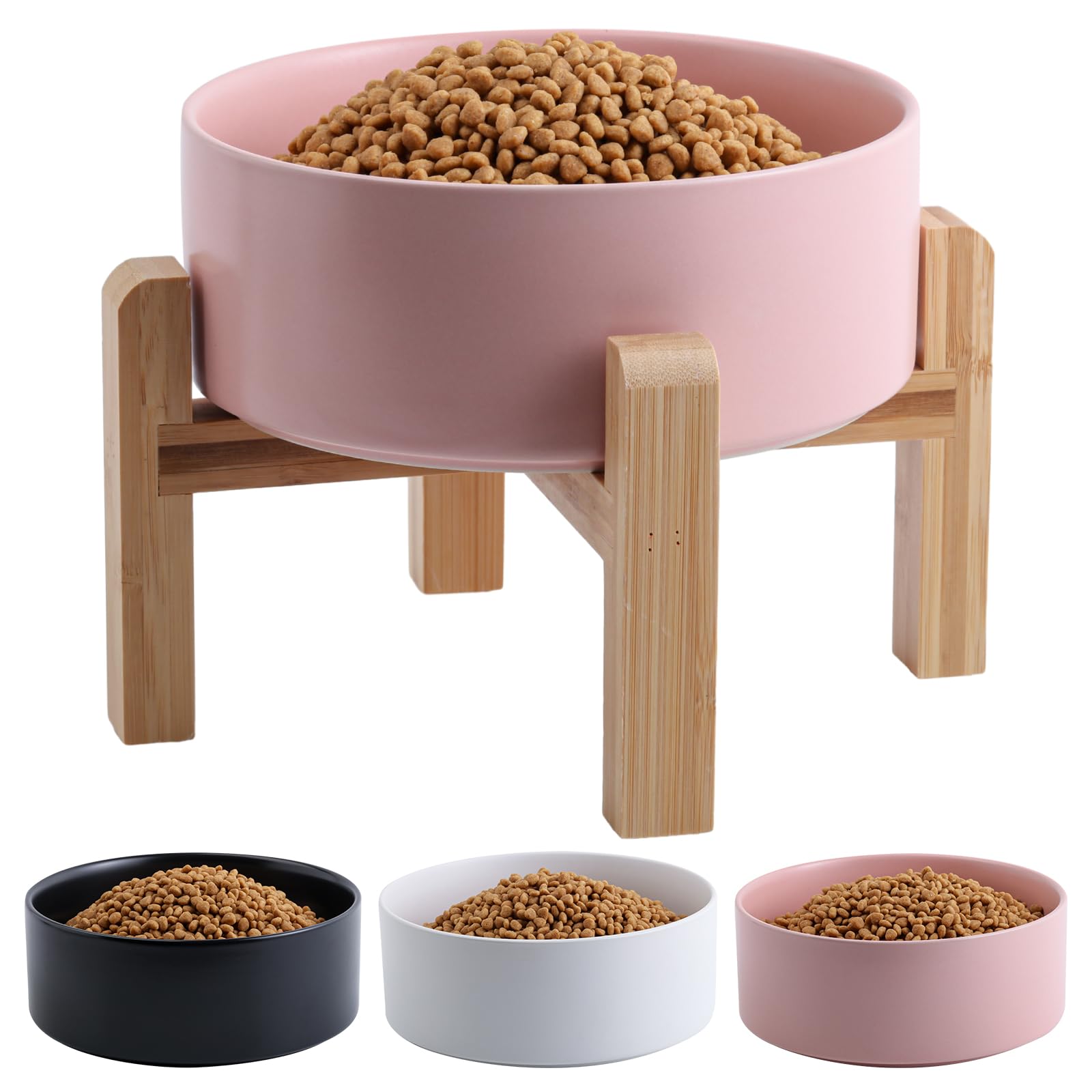 Addggo Pink Elevated Dog Bowl Ceramic for Medium Large Sized Breed,Raised Dog Food Water Bowl with Stand,8 in 7.6 Cups Non Slip Pet Dish Heavy
