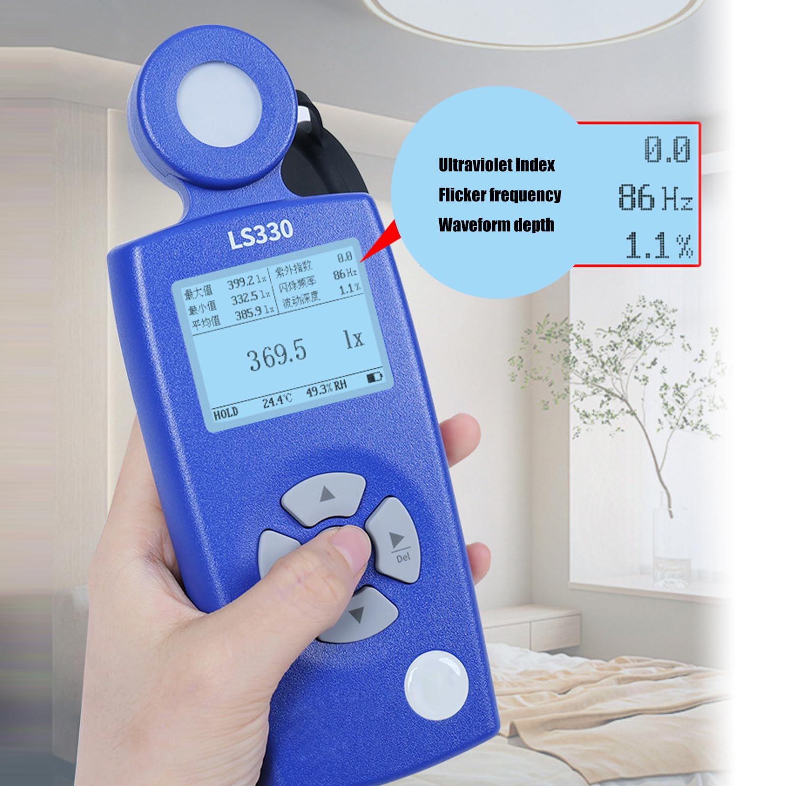 Herramienta científica de medición de luz de respuesta espectral con medición CRI/CCT y medidor de iluminancia de detección de parpadeo de amplio rango