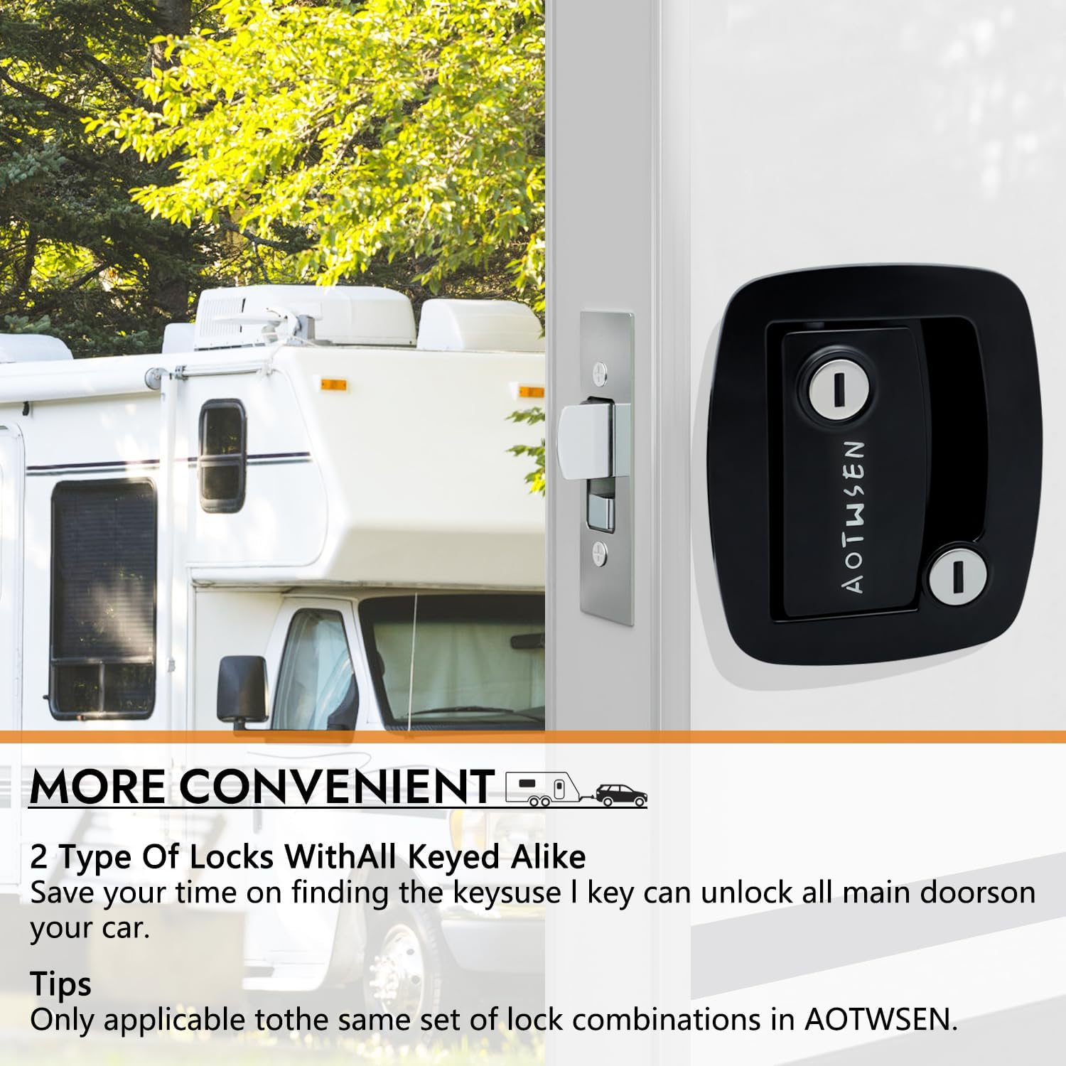 AOTWSEN Camper Door Lock,Rv Door Lock Replacement- Paddle Handle Deadbolt Latch with 4 Keys, Camper Door Lock，Zinc Alloy Camper Trailer Door Lock for Travel Trailers, Horse & Cargo Haulers(Black)