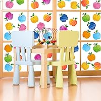 Vista 3 de Whaline 9 hojas coloridas de manzanas para ventana, calcomanías de doble cara para ventana de regreso a la escuela, calcomanías de acuarela