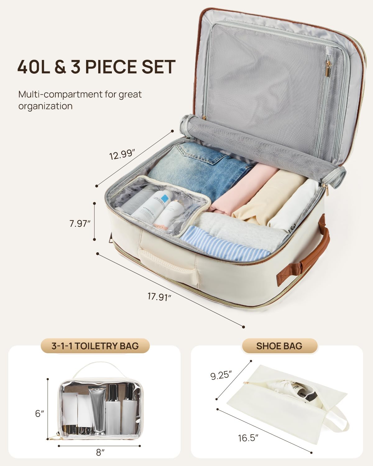 Telena Travel Backpack for Women, 17.3 inch Laptop TSA Carry On Personal Item Size Flight Approved Travel Bag Daypack with Multi-Pockets for Work, Travel, Business, Beige-Brown 17.3 inches Beige-brown image 2 of 7 B0F7KTJJQ5