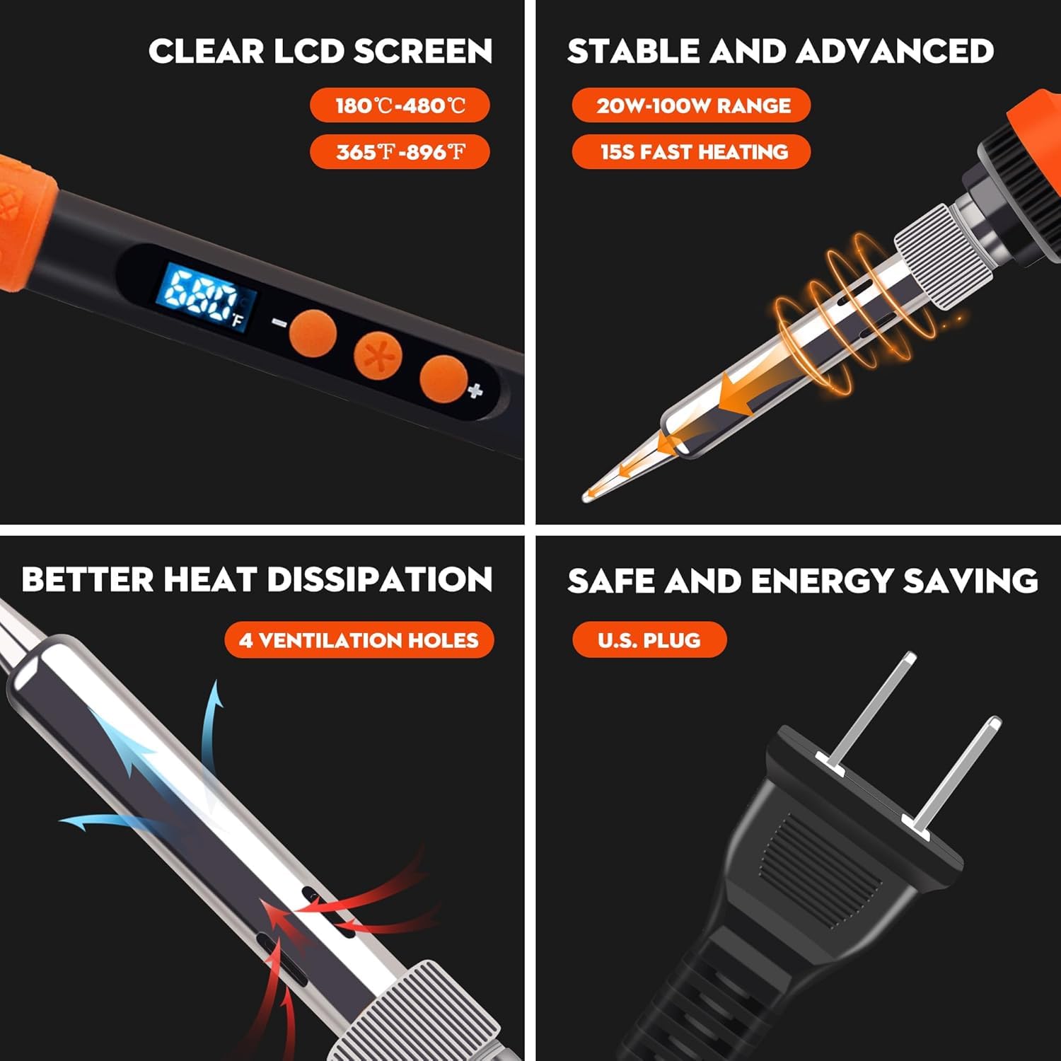 LDK Kit de soldador digital Cautin de 100 W para electrónica, bolígrafo de soldadura, pistola de soldar, kit de soldadura con 5 puntas, soporte, soldadura, pasta de soldadura, ventosa