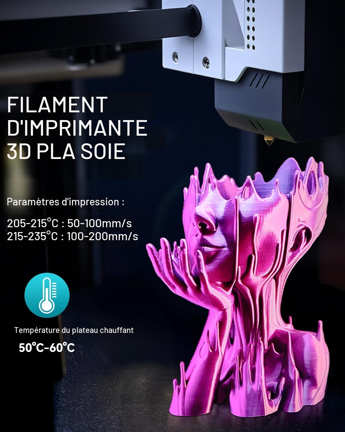 SUNLU PLA+ Silk Filament, Brillante Filament 3D en soie Métallique, Filament d'imprimante 3D PLA PLUS haute résistance, Bobine de 1KG, Or clair