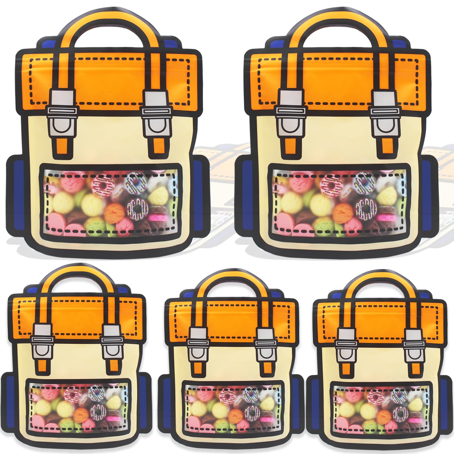 30 Pack Cartoon Backpack Goodie Bags with Handle Small Plastic Ziplock Seal Bags Smell Proof Resealable Packaging Storage Candy Bag Party Favor