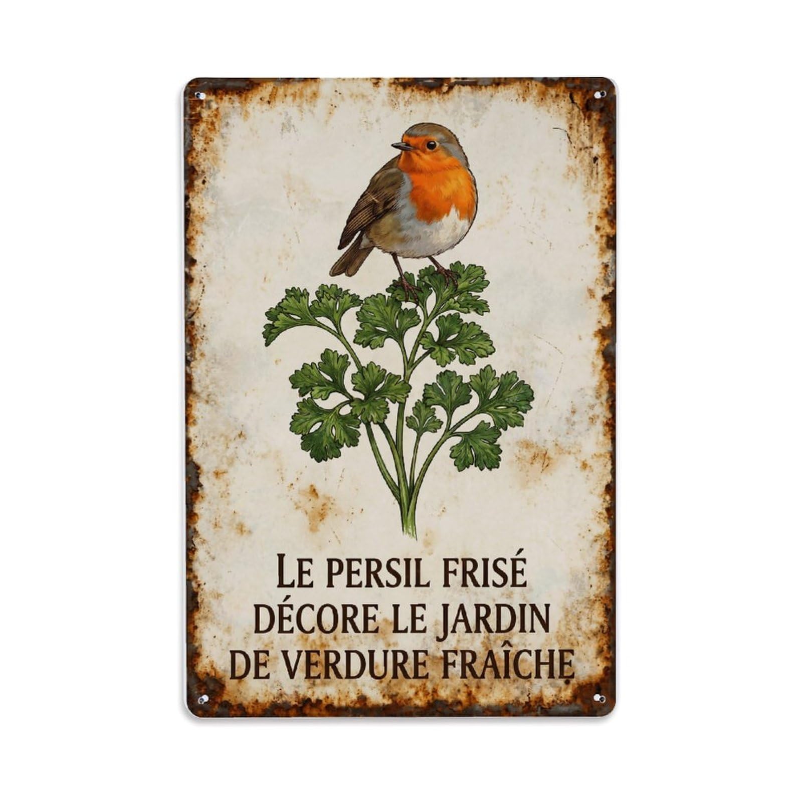 Fqnyr Style Robin Bird Garden Quote Parsley Curl Metal Tin Sign Plaque Wall Decor For Cafe, Club Bar, Office, Home Garden Metal Poster 8X12inch