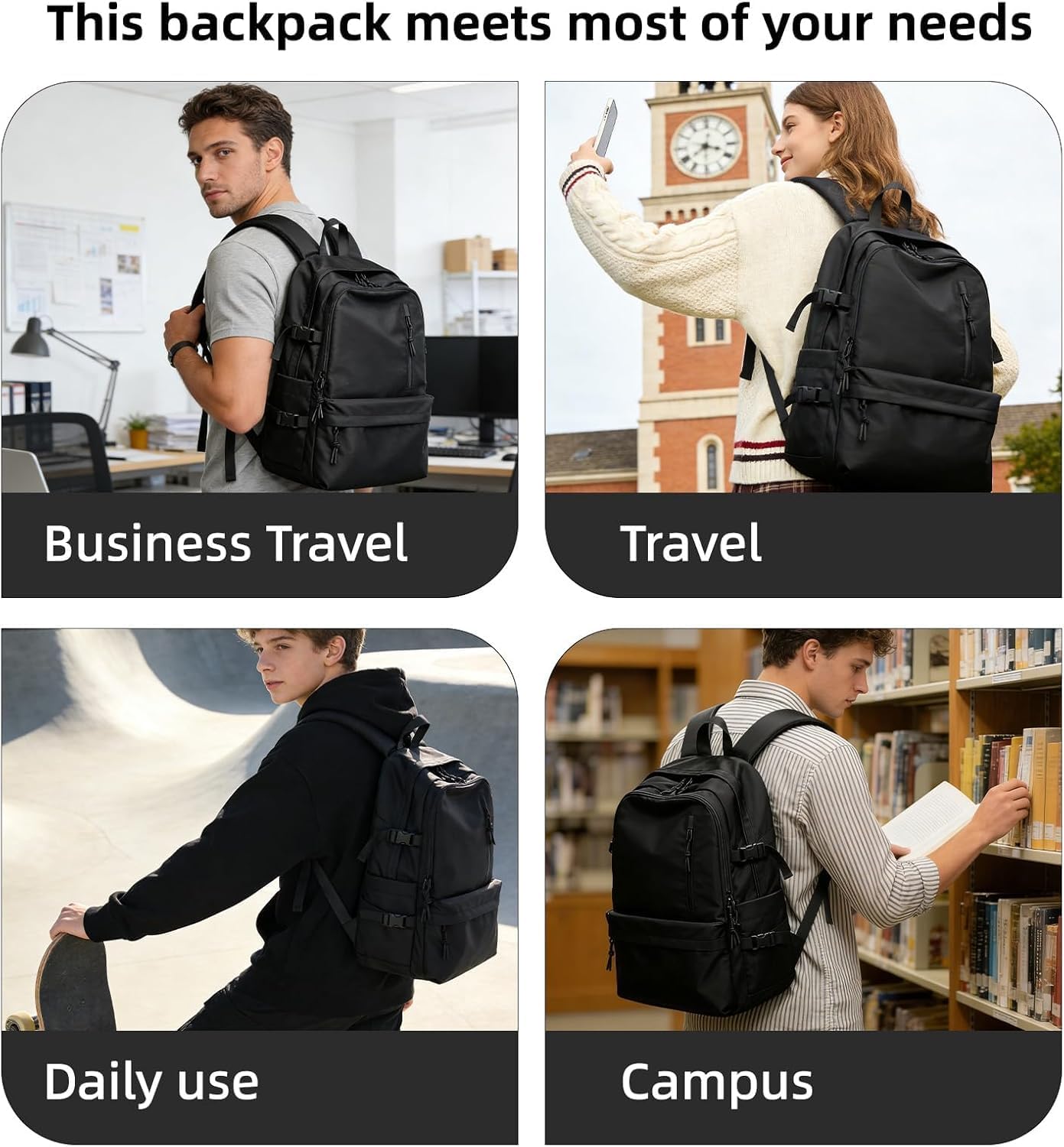Backpack for Men, Lightweight Retro Travel Backpack for Business and Casual Everyday Use (6668 Black)