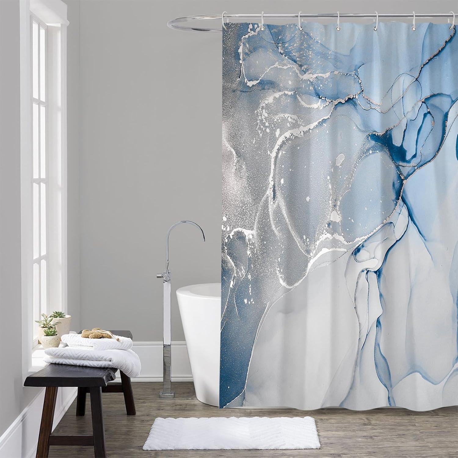 Blue Marble Texture Shower Curtains Waterproof Bath Curtains Home Decor Modern Luxury Bathroom Curtain 170x170cm(67" Wx67 H)
