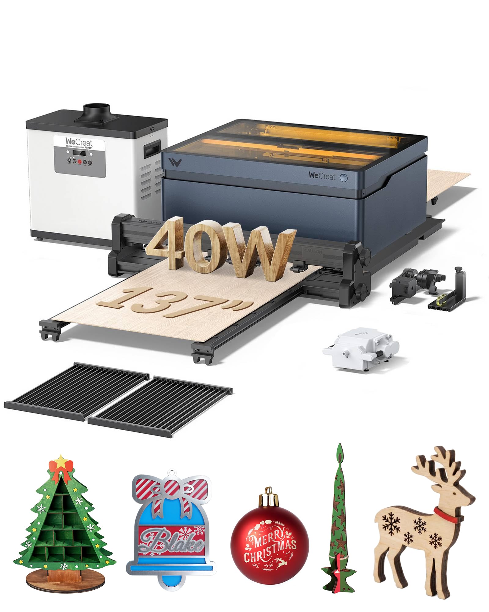 WECREAT Vision 40W Laser Engraver and Cutter Machine with Automatic Conveyor Feeder, Fume Extractor, 4-in-1 Rotary, Air Assist, Laser Bed for DIY Engraving and Cutting Acrylic Wood Metal Leather
