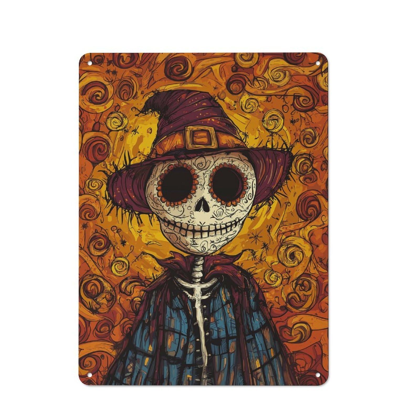 Junmoney Scarecrow Day Of The Dead Country Country Metal Sign 40X30cm, Farmhouse Wall Decor For Farmhouse Kitchen, Pantry Or Dining Area