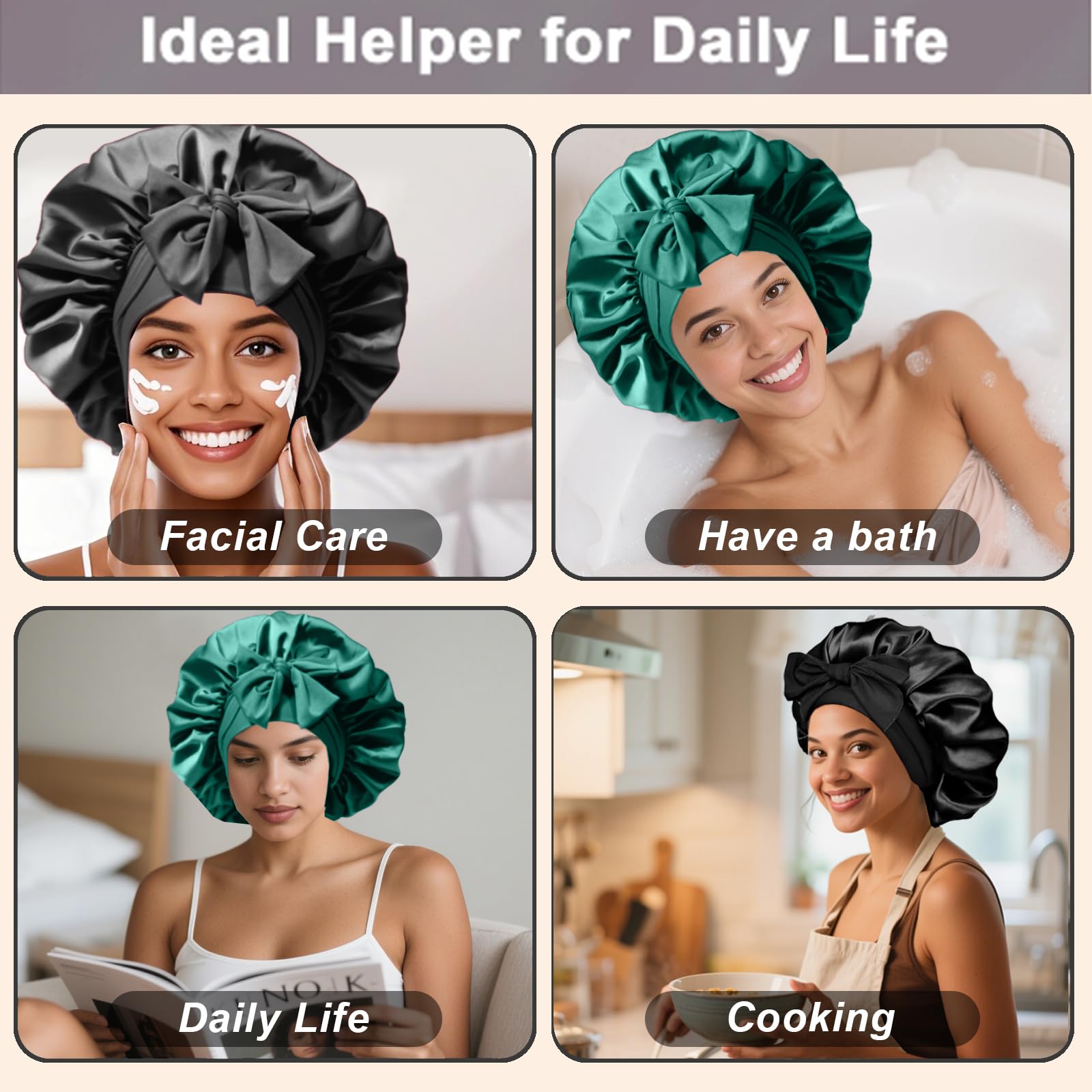 2 gorros de satén de seda para mujeres que duermen. Gorros grandes de satén para mujer con banda elástica para el cabello de seda con correas ajustables, gorro de dormir nocturno para hombres, trenzas