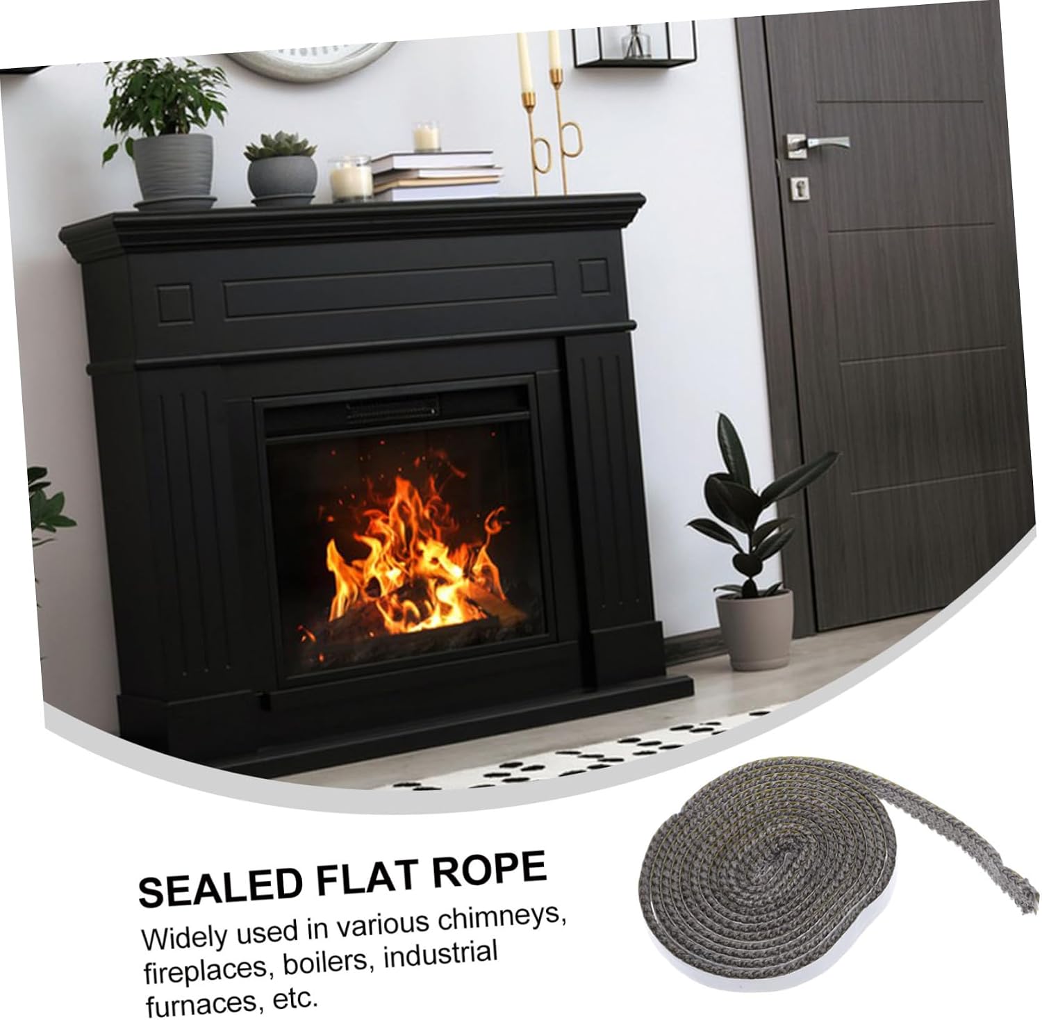 Zerodeko Fireplace Door Insulation Tape Stove Rope Flat Stove Rope Weather Stripping Door Seal
