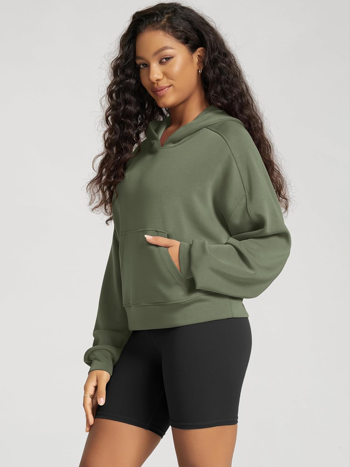 ODODOS Modal Soft Long Sleeve Cropped Hoodie for Women Oversized Pullover Sweatshirts with Pocket - Image 2