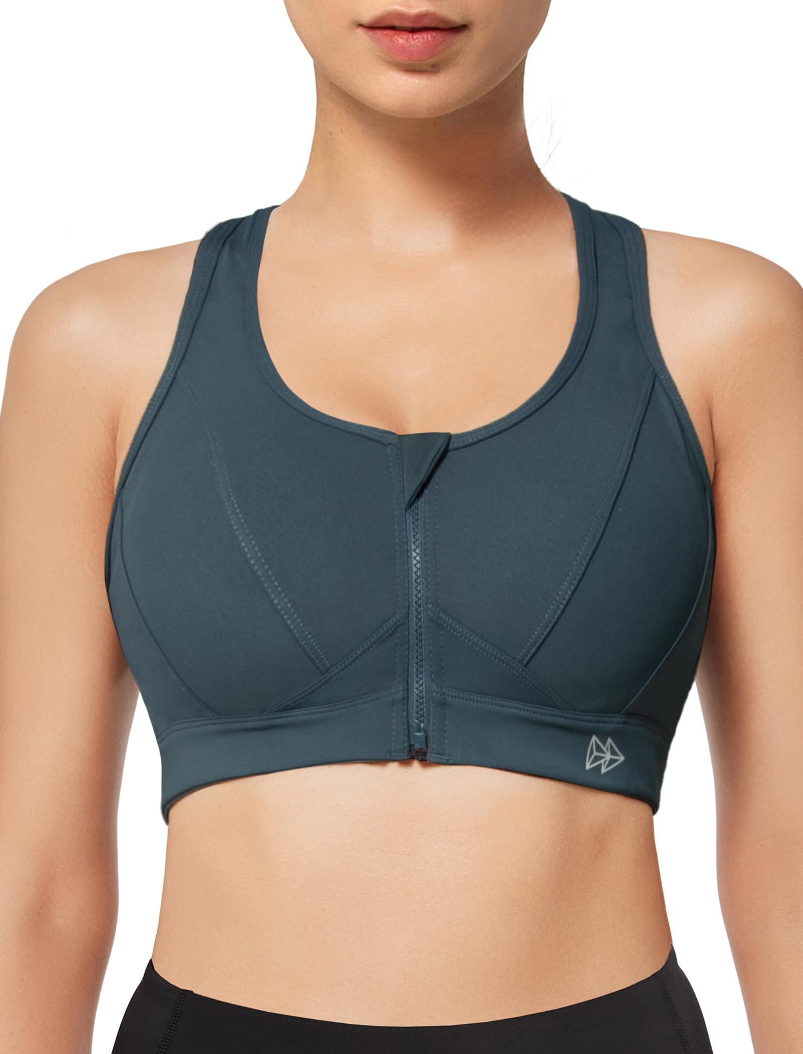 Yvette Donna Reggiseno Sportivo Cerniera Frontale Forte Sostegno Imbottite Senza Ferretto Mesh per Ginnastica Corsa Jogging Yoga