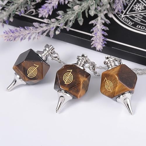 Miniatura 4 de TUMBEELLUWA Péndulo de punto de cristal con patrón espiral para adivinación radiestesia, péndulo colgante de piedra de cuarzo facetado con cadena