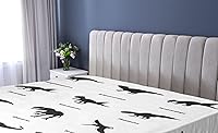 Vista 2 de Ambesonne Dinosaur Fitted Sheet, Composition Different Dinosaurs Silhouettes Their Names Evolution Wildlife, Soft Decorative Fabric Bedding