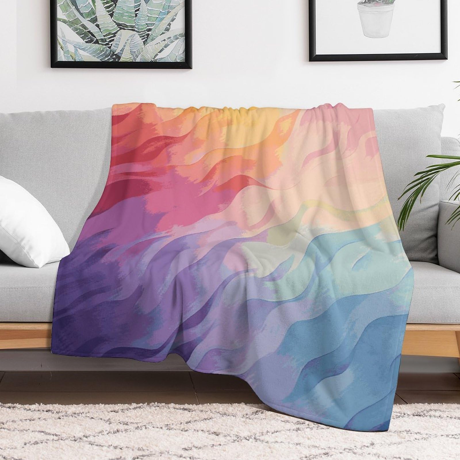 Custom Rainbow Blanket Lightweight Flannel Fleece Throw for Couch Sofa Bed Luxury Soft Cozy Plush Lap Bedtime Blanket for All Seasons Bedroom Home Decor Gifts 30x40