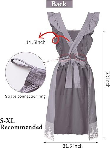 Miniatura 3 de Delantal vintage para mujer con bolsillos, lindo delantal de algodón y lino con espalda cruzada para jardinería, cocina, hornear