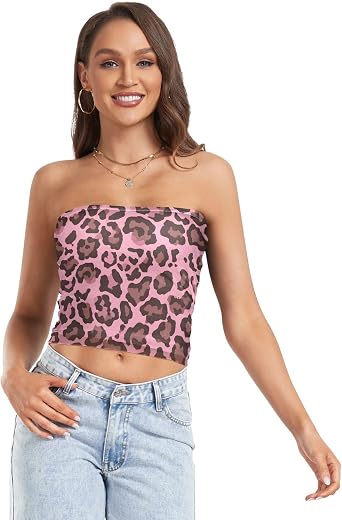 susiyo Women Tube Tops Pink Leopards Sexy Strapless Tube Top Basic Sleeveless Bandeau Crop Tops