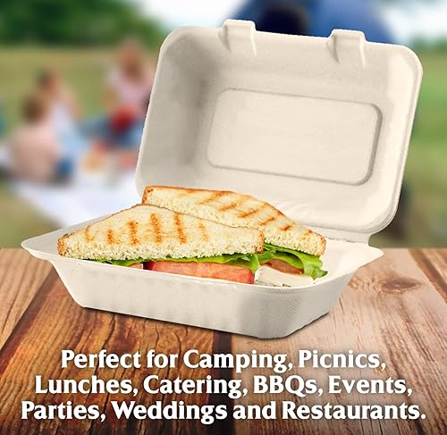 Miniatura 5 de Raj Eco To Go Contenedores 125 unidades de 9 x 6 pulgadas contenedores de alimentos compostables cajas desechables para llevar de alimentos