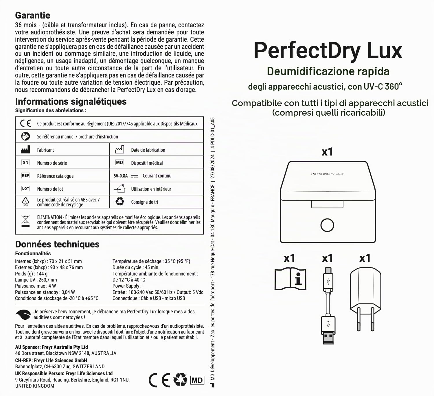 Audinell PerfectDry Lux - Scatola asciugatrice e deumidificatore per apparecchi acustici - Elimina sporco e umidità dal vostro aiuto uditivo - Lampada UV-C - Controllo della temperatura