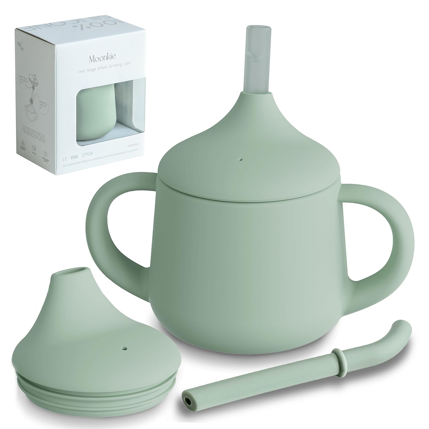 Moonkie Silicone Baby Sippy Cup, 3-Stage Training Cup